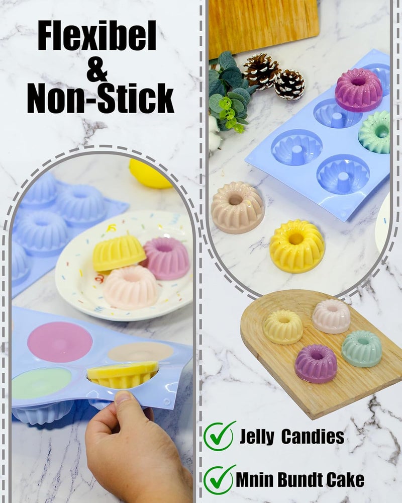 SmartKitch Jello Molds 3pcs Silicone Fluted Tube Cake Pans, 6Cavity Heritage Bundtlette Cake Silicone Mold for Baking Non Stick Fancy Molds - Image 3