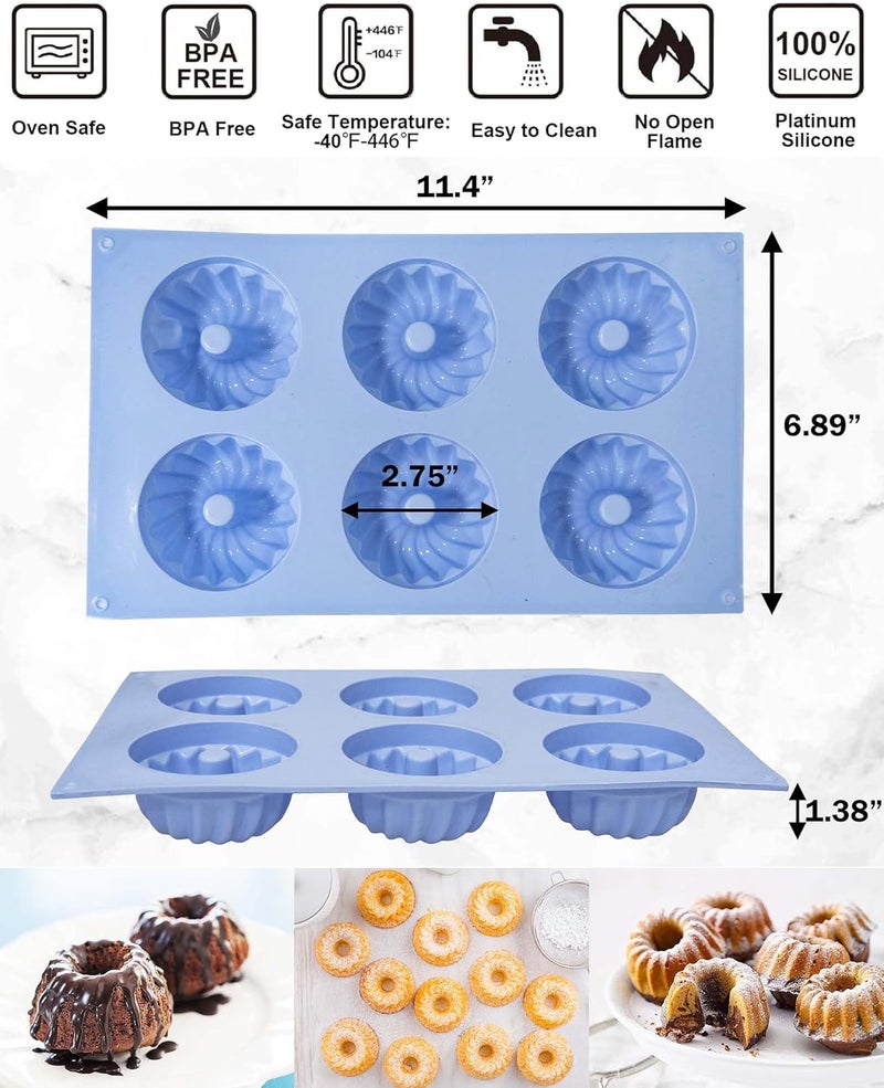 SmartKitch Jello Molds 3pcs Silicone Fluted Tube Cake Pans, 6Cavity Heritage Bundtlette Cake Silicone Mold for Baking Non Stick Fancy Molds - Image 2