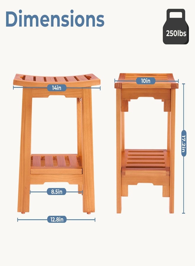 DUMOS Wooden Shower Bench, 14" Waterproof Shower Stool for Inside Shower, 250 LBS Capacity, Non-Slip Bathroom Bench with Shelf & Handles for Senior Adult, Disabled Elderly, Brown - Image 3