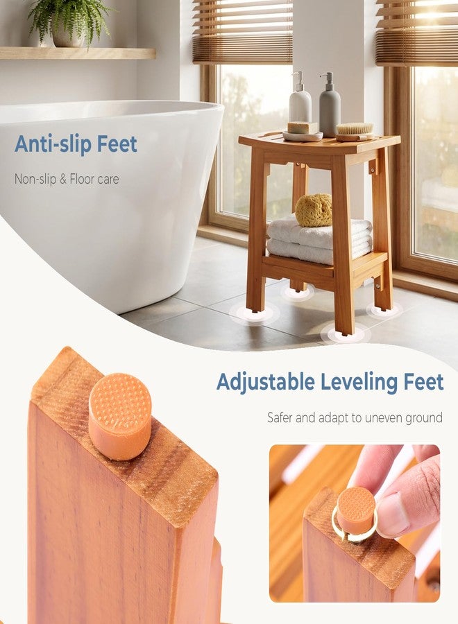DUMOS Wooden Shower Bench, 14" Waterproof Shower Stool for Inside Shower, 250 LBS Capacity, Non-Slip Bathroom Bench with Shelf & Handles for Senior Adult, Disabled Elderly, Brown - Image 4