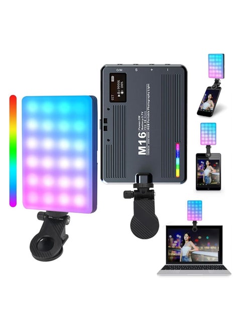 RGB Mini LED Video Light M16 – Portable Full Color Lighting for Photography & Vlogging, 94 Beads, 360 Colors, 1500mAh Rechargeable, 1/4” Mount & Phone Clip Included  for Camera & Mobile Shooting