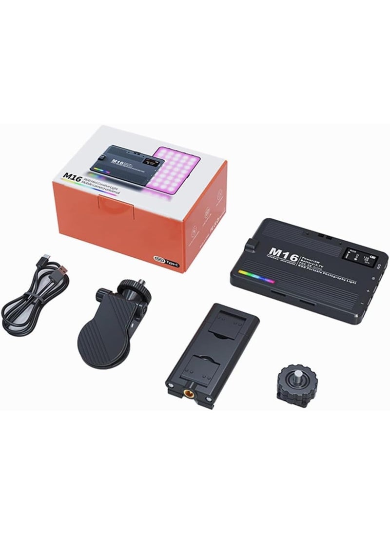 RGB Mini LED Video Light M16 – Portable Full Color Lighting for Photography & Vlogging, 94 Beads, 360 Colors, 1500mAh Rechargeable, 1/4” Mount & Phone Clip Included  for Camera & Mobile Shooting