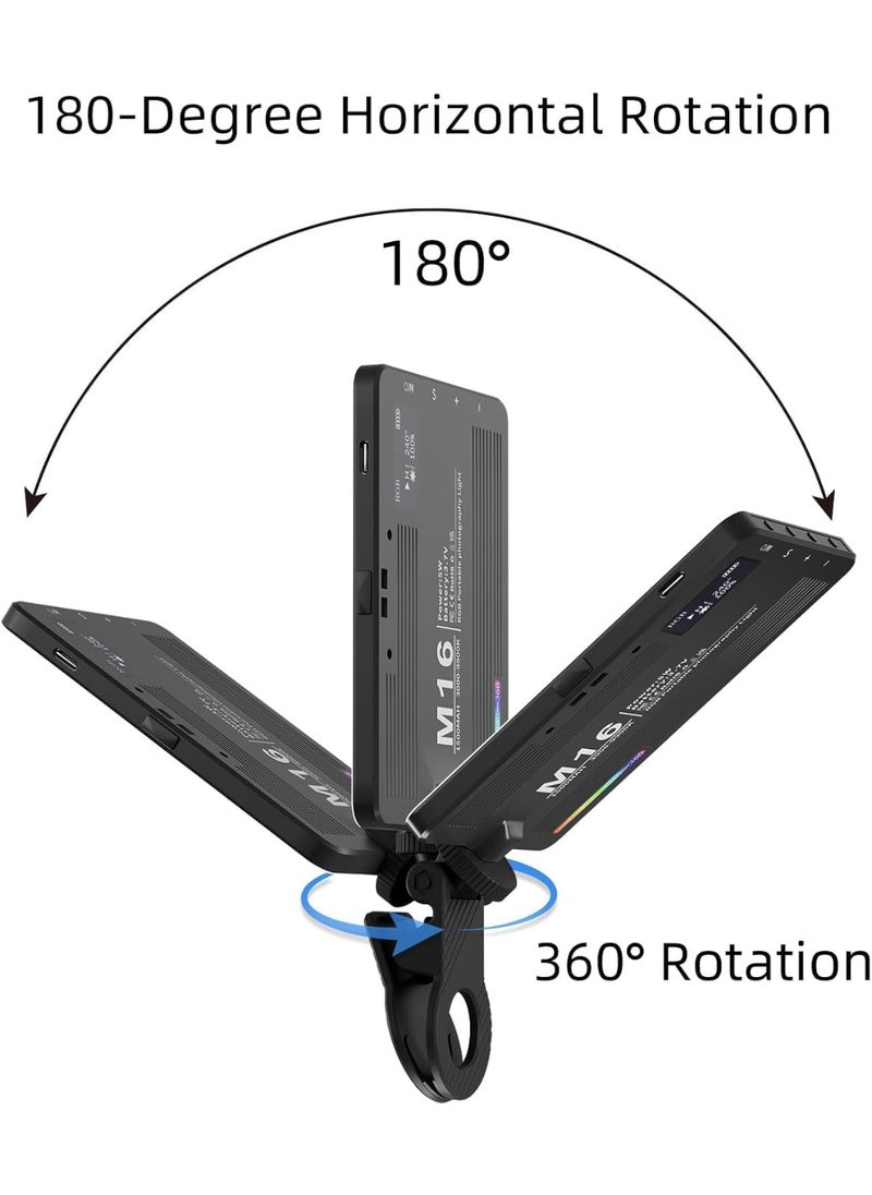 RGB Mini LED Video Light M16 – Portable Full Color Lighting for Photography & Vlogging, 94 Beads, 360 Colors, 1500mAh Rechargeable, 1/4” Mount & Phone Clip Included  for Camera & Mobile Shooting
