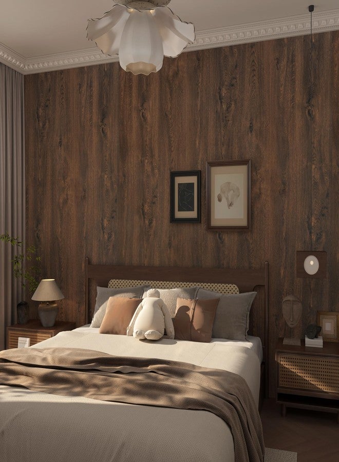 TOTIO Dark Brown Wood Grain Contact Paper Peel and Stick Walnut Textured Self-adhesive Wallpaper Bubble-free Design Matte Thickened 16x78inch Waterproof Counter Top Stick Paper Wood Vinyl Wrap for Cabinets - Image 3