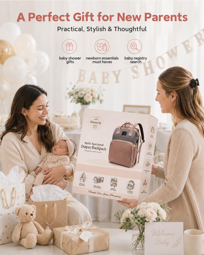 houscly Diaper Bags Backpack for Baby Boy : Large Baby Bag for Boys Girls Mom Toddler Women Men Dad Big Travel Newborn Essential Baby Registry Search Must Haves Grey - Image 5