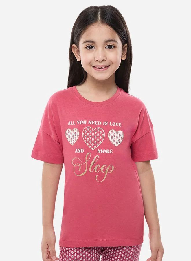 victor and jane Victor and Jane Graphic Print Round Neck T-Shirt and Pyjama Set