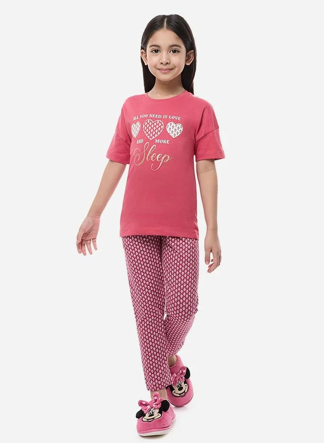 victor and jane Victor and Jane Graphic Print Round Neck T-Shirt and Pyjama Set