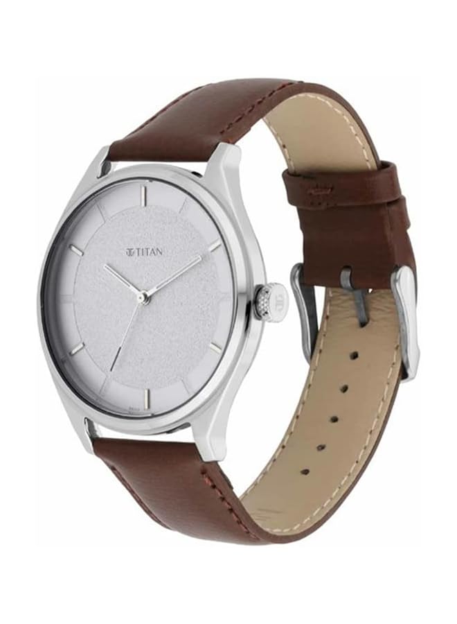 تيتان ساعة نيو أنالوج للرجال بمينا أبيض وسوار بني من الجلد الأصلي موديل 1802SL13 - Image 3