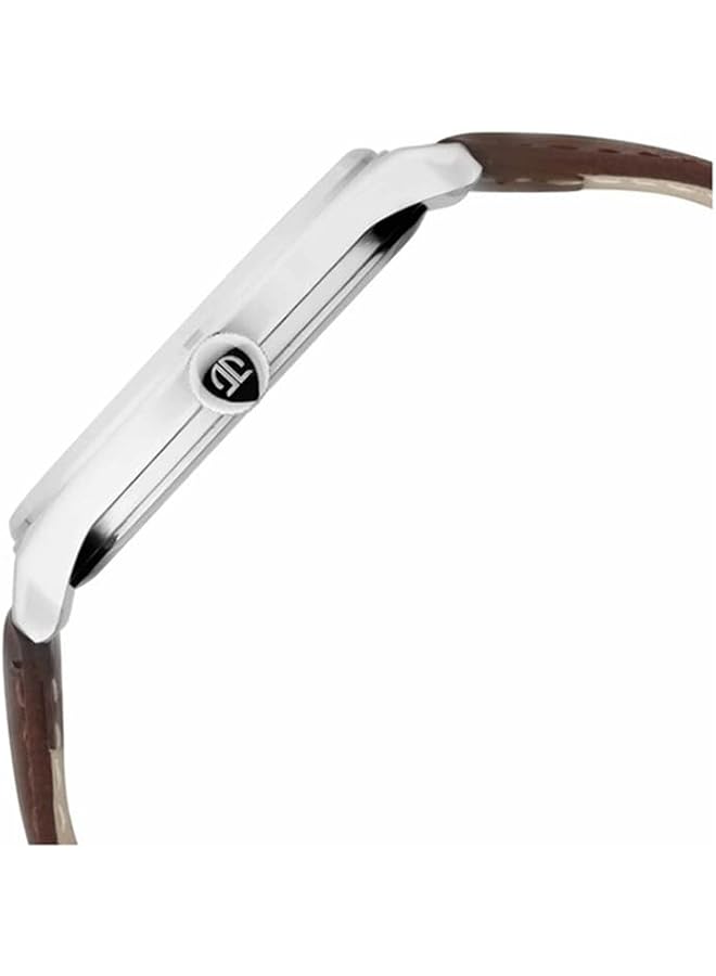 تيتان ساعة نيو أنالوج للرجال بمينا أبيض وسوار بني من الجلد الأصلي موديل 1802SL13 - Image 4