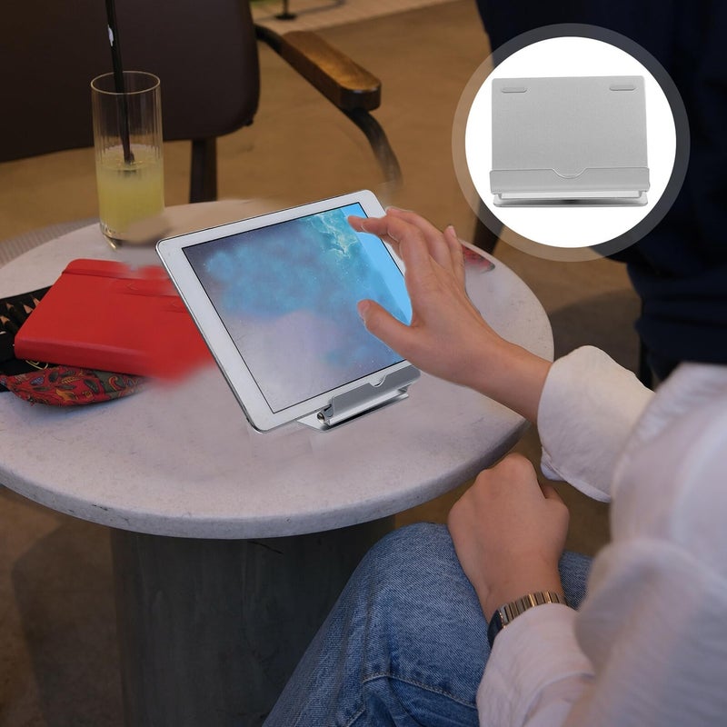 حامل كمبيوتر محمول وهاتف من سبائك الألومنيوم الفضي 360 درجة قابل للدوران وقابل للطي لاستخدام المكتب والسرير المكتبي - Image 4