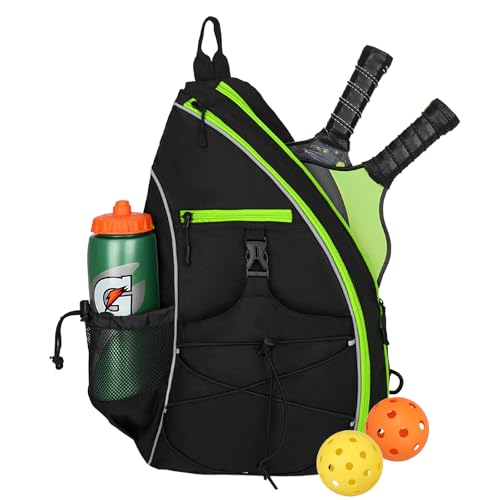 Goloni Pickleball Sling Bag for Men Women Lightweight Pickleball Backpack with Fence Hook Large Capacity Pickleball Bag with AntiTheft Pocket WaterResistant for Tennis Padel SportsBlack Green - Image 1