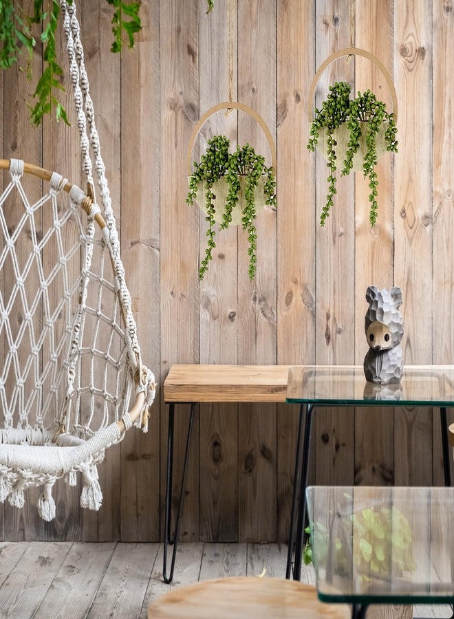 COM4SPORT 2PCS 12.2" Fake Hanging Plant, Succulent Wall Decor, Fake Plants Decor, String of Pearls in Pot with 8.3" Lanyard for House Indoor Outdoor Bedroom Wall Decor Aesthetic(Wood Color) - Image 5