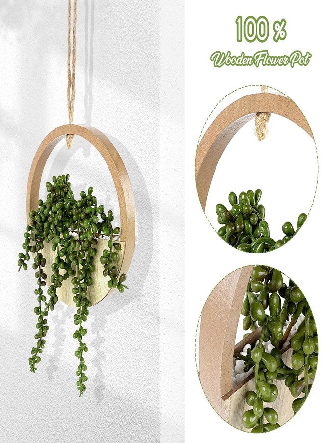 COM4SPORT 2PCS 12.2" Fake Hanging Plant, Succulent Wall Decor, Fake Plants Decor, String of Pearls in Pot with 8.3" Lanyard for House Indoor Outdoor Bedroom Wall Decor Aesthetic(Wood Color) - Image 4