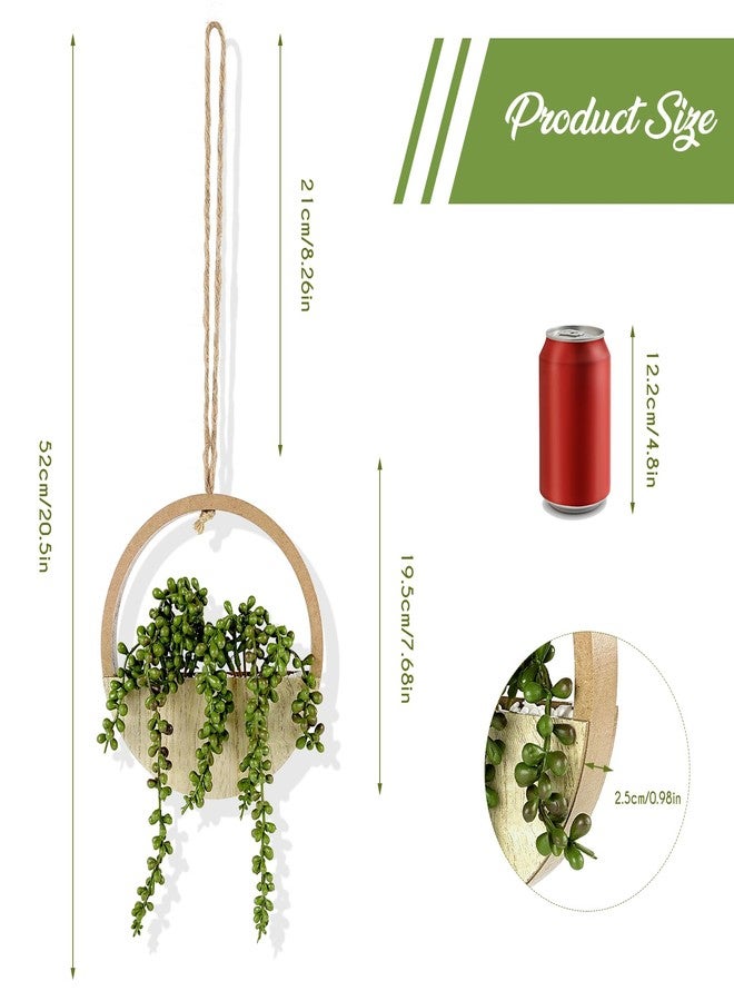 COM4SPORT 2PCS 12.2" Fake Hanging Plant, Succulent Wall Decor, Fake Plants Decor, String of Pearls in Pot with 8.3" Lanyard for House Indoor Outdoor Bedroom Wall Decor Aesthetic(Wood Color) - Image 2
