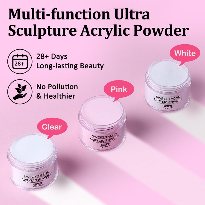SWEET TREND Acrylic Nail Kit with Drill: 20g Clear White Pink Acrylic Powder and Liquid Beginners Set - Professional Brushes Nail Tips Nail Supplies - Full Tools Extensions Starter for Women Home & Salon - Image 3