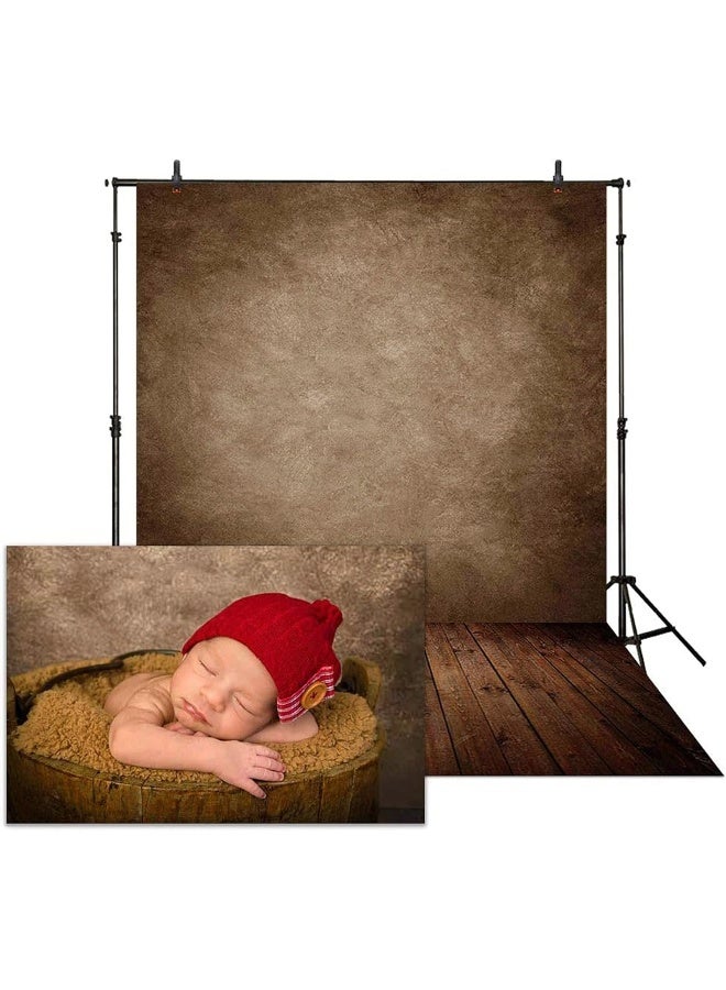 BPA 5x7FT Soft Fabric Abstract Brown Wall with Wood Floor Backdrop for Newborn Baby Photography Kids 1st Birthday Cake Smash Photoshoot Retro Portrait Photo Background Photographer Props - Image 1