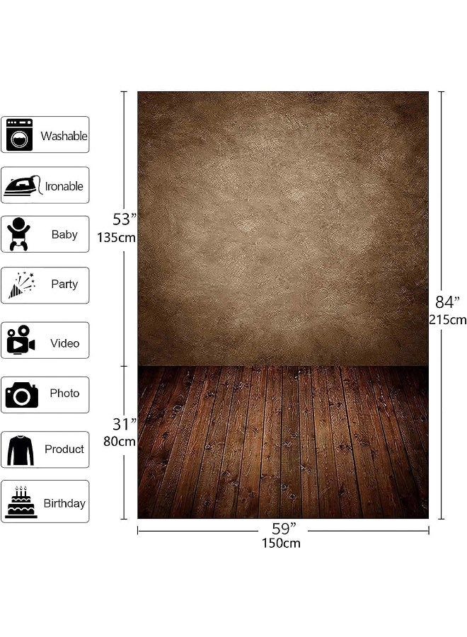 BPA 5x7FT Soft Fabric Abstract Brown Wall with Wood Floor Backdrop for Newborn Baby Photography Kids 1st Birthday Cake Smash Photoshoot Retro Portrait Photo Background Photographer Props - Image 2
