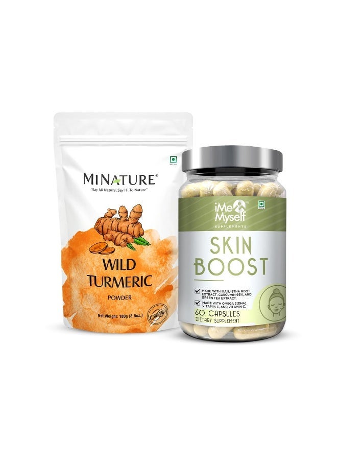 Mi Nature Brightening Care Combo | Herbal Skin Boost 60 Capsules + Wild Turmeric Powder 100g | Pure & Natural - Image 1