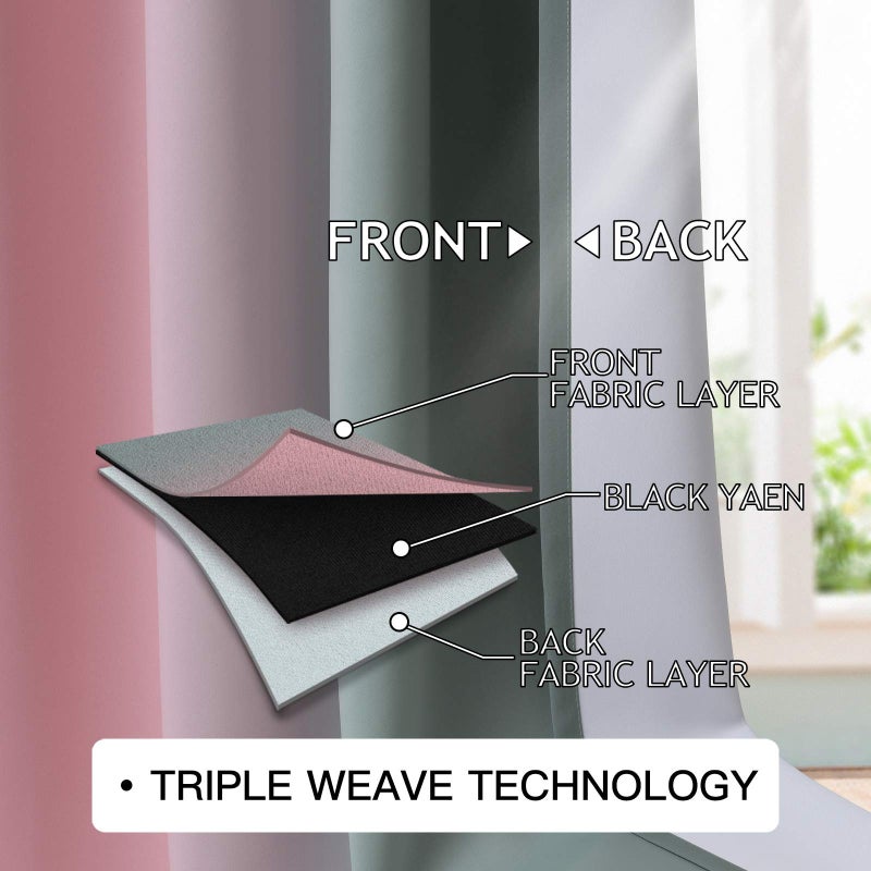 COSVIYA Grommet Ombre Room Darkening Curtains 63 inches Length for Kids/Girls Bedroom  Polyester Light Blocking Pink and Grey Gradient Window Drapes/Curtains for Living Room 2 Panels  52x63 inches - Image 4