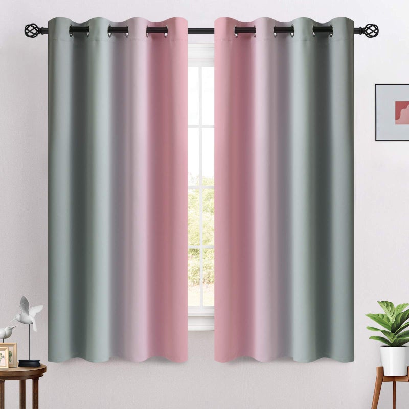 COSVIYA Grommet Ombre Room Darkening Curtains 63 inches Length for Kids/Girls Bedroom  Polyester Light Blocking Pink and Grey Gradient Window Drapes/Curtains for Living Room 2 Panels  52x63 inches - Image 2
