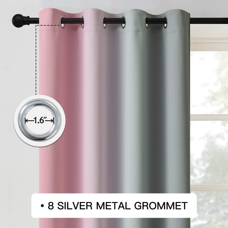 COSVIYA Grommet Ombre Room Darkening Curtains 63 inches Length for Kids/Girls Bedroom  Polyester Light Blocking Pink and Grey Gradient Window Drapes/Curtains for Living Room 2 Panels  52x63 inches - Image 3