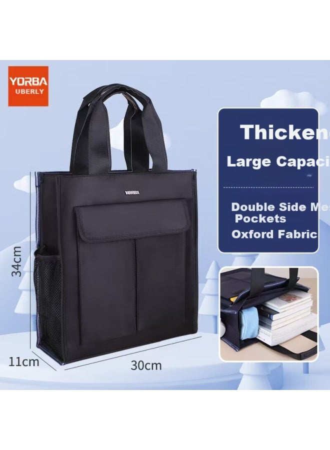 Ubiquitin Youbili Student Multifunctional Handheld Tutoring Bag, Document Storage Pouch, Large Capacity Office File Bag, Elementary To High School Student Book Carrier, Vertical Style, 8352 Black - Image 1