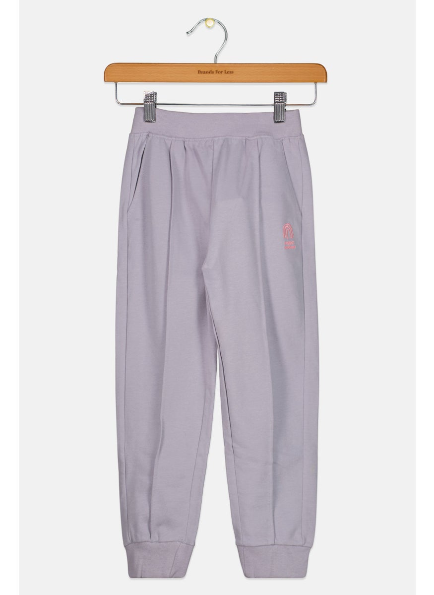 Cool Club - Kids Girl Embroidered Jogger Pants, Light Purple - Image 1