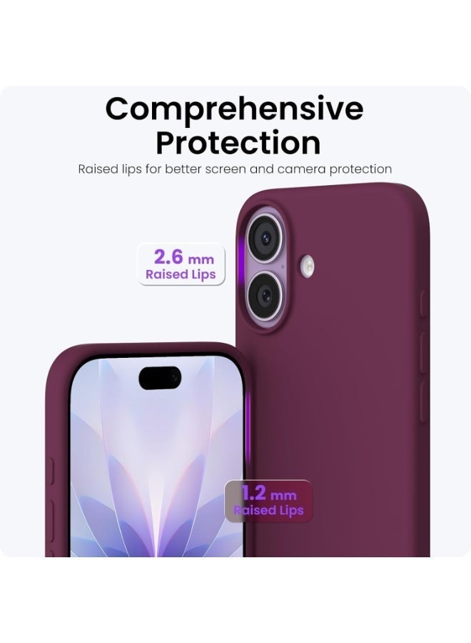 جراب هاتف iPhone 17 رفيع من السيليكون السائل بأربع طبقات من المطاط الهلامي الناعم ومضاد للصدمات مع بطانة من الألياف الدقيقة المضادة للخدش (أحمر نبيذي) - Image 2