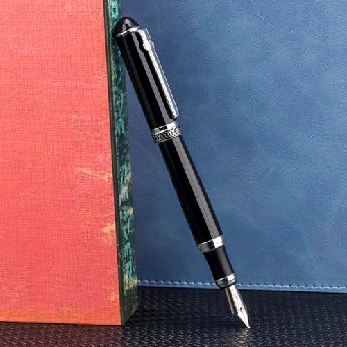 Lanxivi Duke D2 Fountain Pen Black Silver Trim Fine Nib with Additional Fude Nib (Bent Nib) and Converter Calligraphy Art Pen Set - Image 4