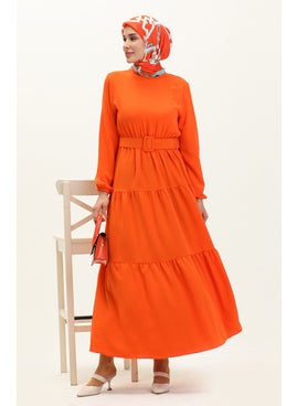Sefa Merve Belted Pleated Dress 2002-05 Orange  - Image 1