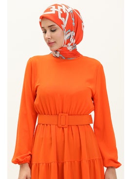 Sefa Merve Belted Pleated Dress 2002-05 Orange  - Image 3