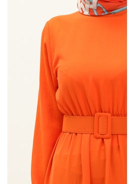 Sefa Merve Belted Pleated Dress 2002-05 Orange  - Image 4