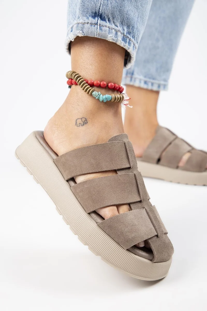 Manijero Manijero Rodin Women's Genuine Leather Three-Strap Clogs Mink Sandals