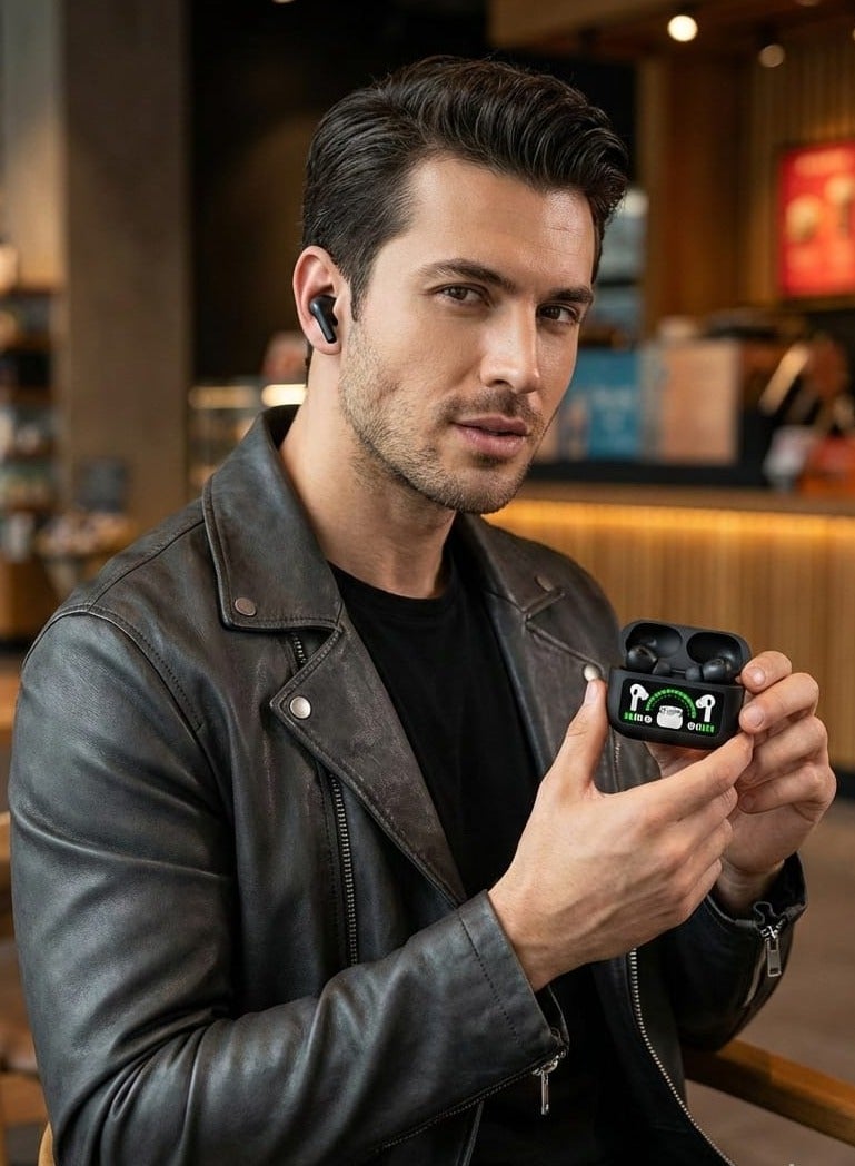 سماعات بلوتوث لاسلكية ANC/ENC عازل ضوضاء بشاشة عرض رقمية وتشغيل لمس – جراب شحن لاسلكي - Image 3