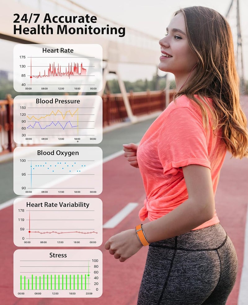 Smart Bracelet, Wearable Activity & Fitness Tracker Band, 24H Sleep Tracker, All-Day Continuous Heart Rate Blood Pressure Stress HRV Monitor, 120+ Sport Modes Smart Wristband with 2 Bands, Free APP - Image 2