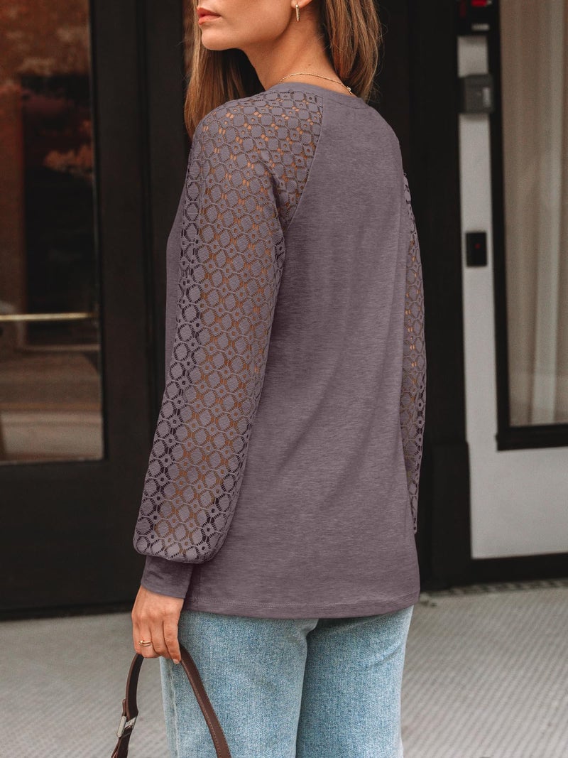 AUTOMET Womens Long Sleeve Shirts V-Neck Lace Tops Business Casual Blouses Tee Trendy 2026 Fall Fashion Outfits Clothes Rosetaupe M - Image 4