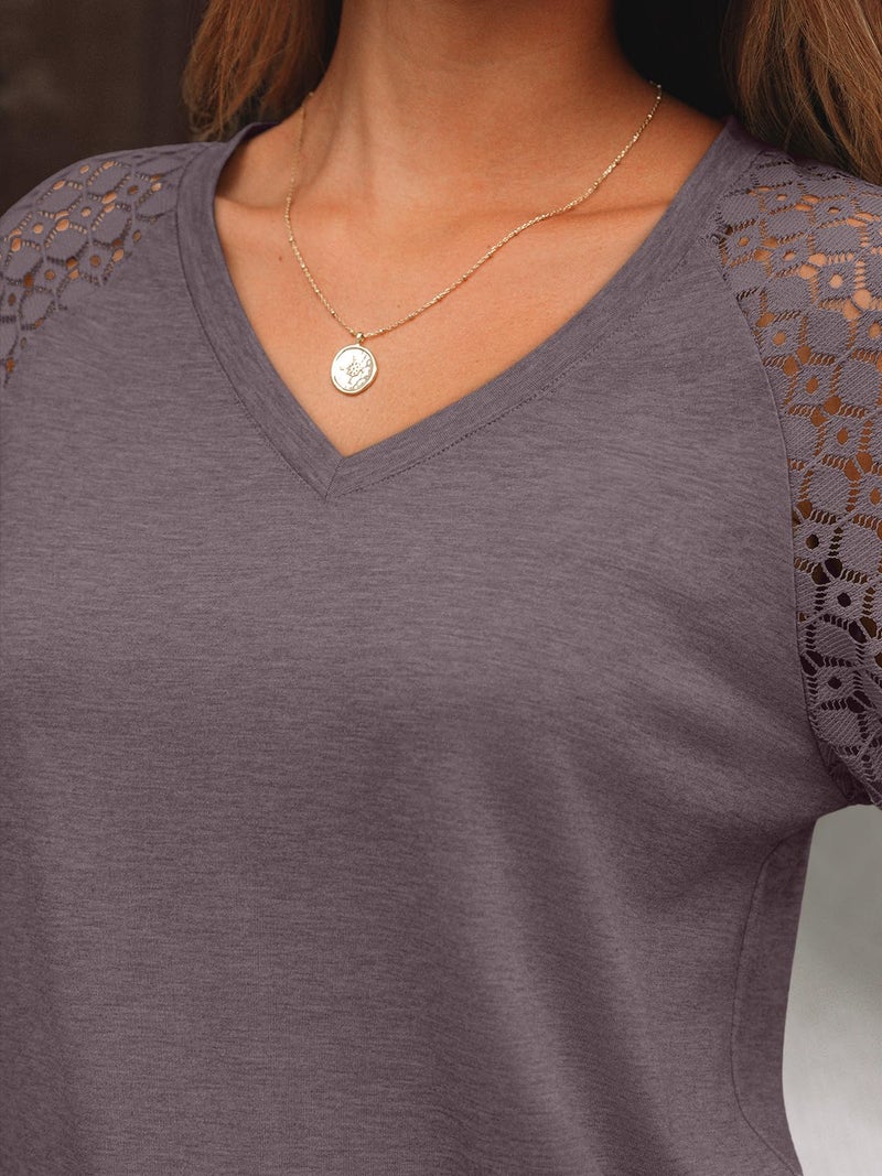 AUTOMET Womens Long Sleeve Shirts V-Neck Lace Tops Business Casual Blouses Tee Trendy 2026 Fall Fashion Outfits Clothes Rosetaupe M - Image 5