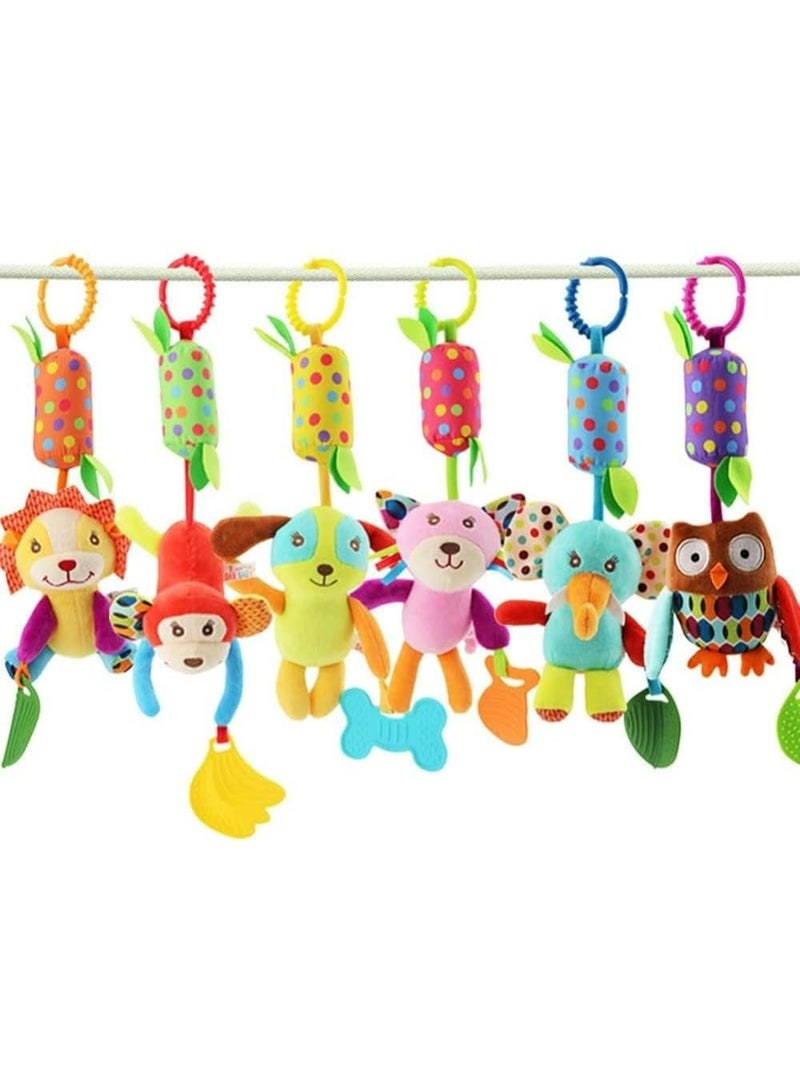 Soft Plush Hanging Rattle Toy for Sensory Development - Stroller, Crib, and Car Seat Activity ( Shapes of an owl, a lion, an elephant, a cat, and a dog ) - Image 1
