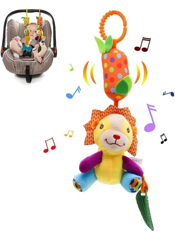 Soft Plush Hanging Rattle Toy for Sensory Development - Stroller, Crib, and Car Seat Activity ( Shapes of an owl, a lion, an elephant, a cat, and a dog ) - Image 3