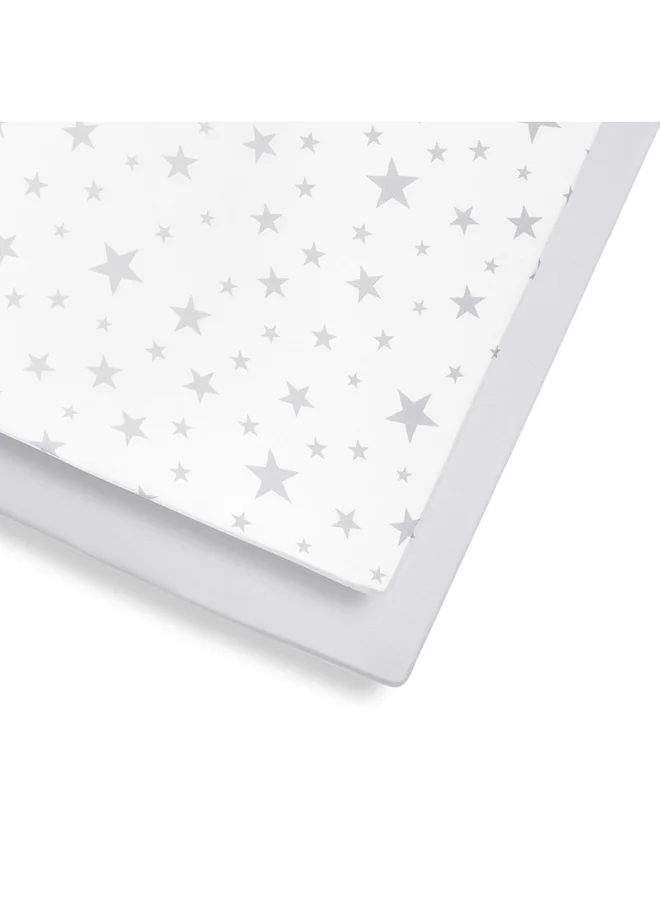 سنوز Pack of 2 Cotbed Sheets For Infant Baby Toddler, Kids Soft Cotton Light And Breathable To Help Control Little Ones Body Temperature, Pattern - Stars, Fitted Sheet Size 70X140Cm