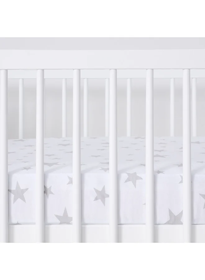 Snuz Pack of 2 Cotbed Sheets For Infant Baby Toddler, Kids Soft Cotton Light And Breathable To Help Control Little Ones Body Temperature, Pattern - Stars, Fitted Sheet Size 70X140Cm