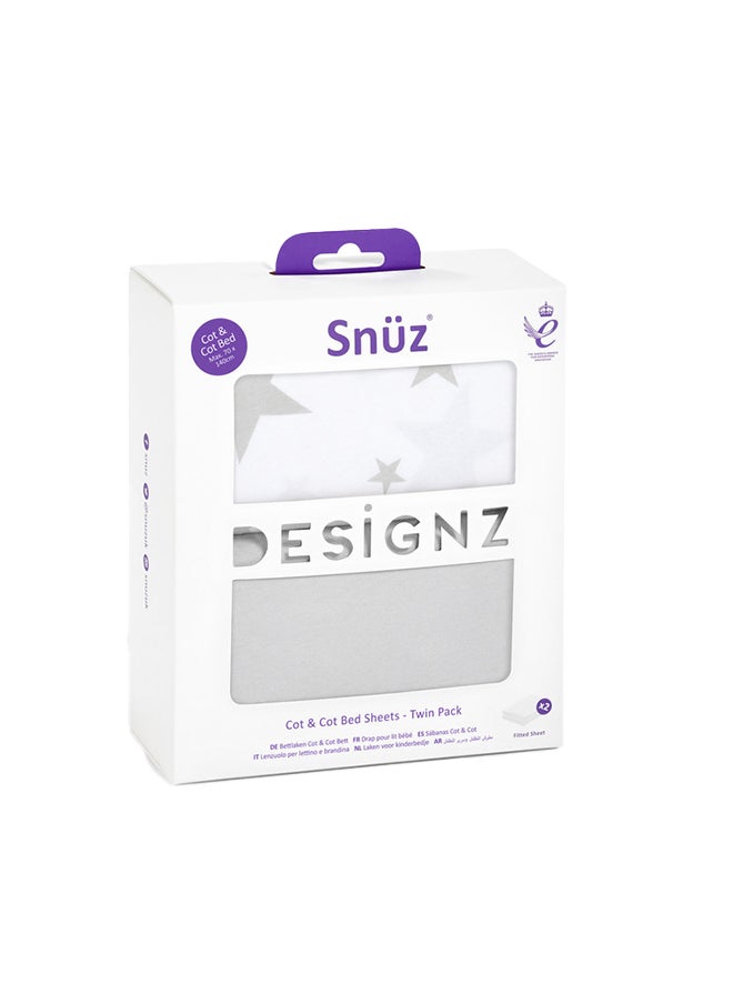 Snuz - ملاءات خفيفة ومسامية من قطن الجيرسي الناعم بنسبة 100% لسرير الأطفال والمهد، عبوة مكونة من قطعتين - نجوم - Image 1