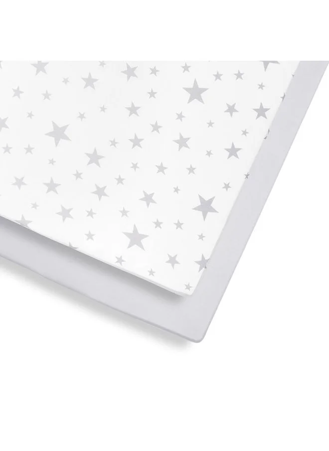 Snuz Pack of 2 Cotbed Sheets For Infant Baby Toddler, Kids Soft Cotton Light And Breathable To Help Control Little Ones Body Temperature, Pattern - Stars, Fitted Sheet Size 70X140Cm