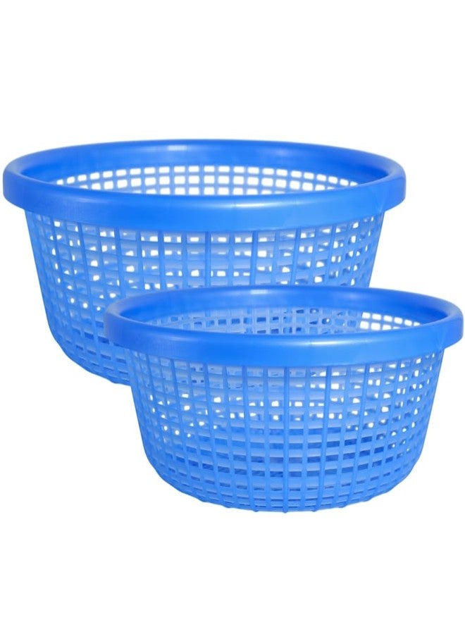 Simply Home Avika Small-Medium Combo Round Organizer Plastic Baskets| Kitchen, Bathroom, Office & Home – Durable, Stackable,Strainer Tokri For Fruits, Vegetables, Toys| Set of 2 | BLUE - Image 1