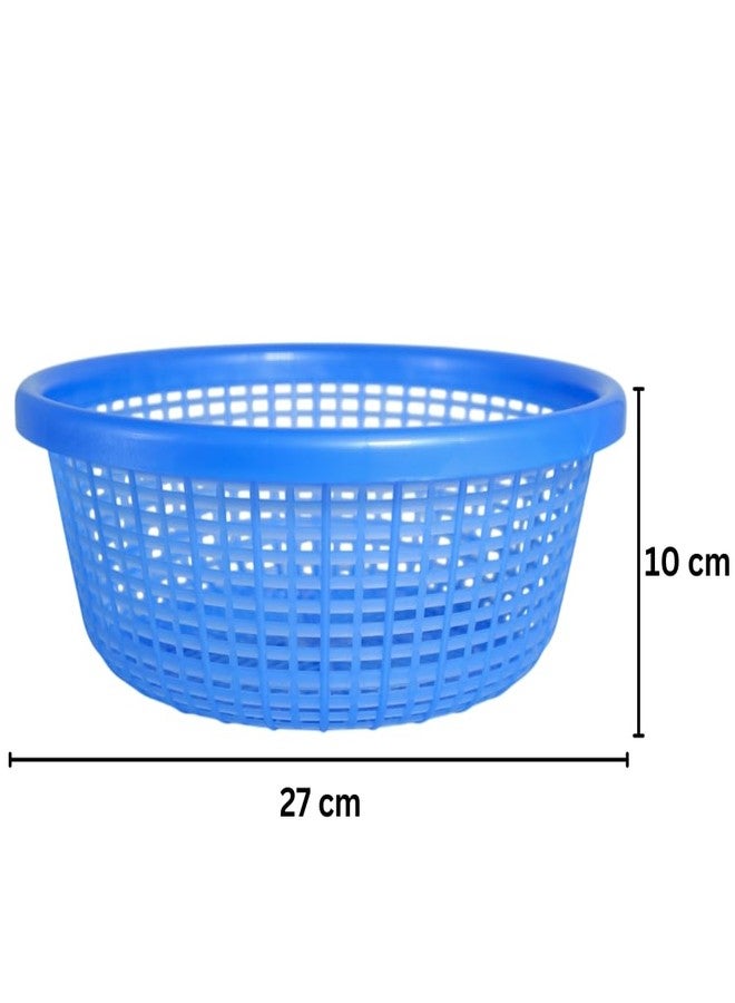 Simply Home Avika Small-Medium Combo Round Organizer Plastic Baskets| Kitchen, Bathroom, Office & Home – Durable, Stackable,Strainer Tokri For Fruits, Vegetables, Toys| Set of 2 | BLUE - Image 2