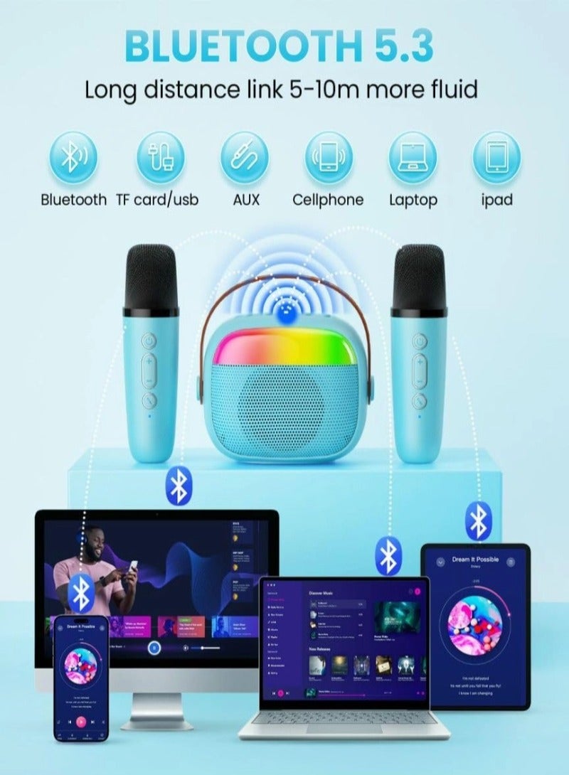 inston Mini Karaoke Machine for Kids, Toy for Girls Portable Bluetooth Speaker with 2 Wireless Microphones, Fashion Toy Gifts for Christmas Birthday, for 3 4 5 6 7 8+ Year Old  - Image 4