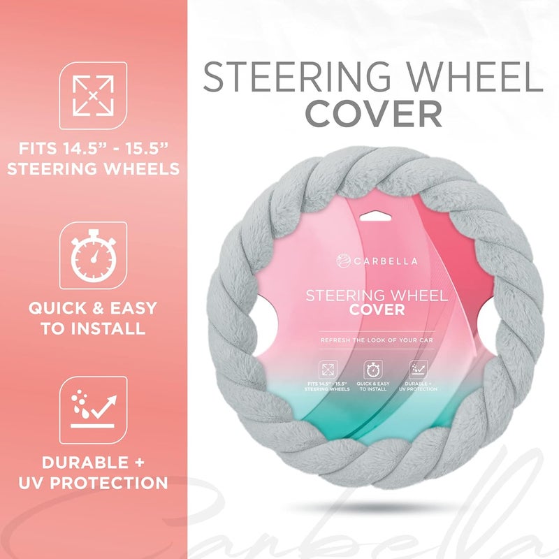 Carbella Twisted Fur Gray Steering Wheel Cover - Image 2