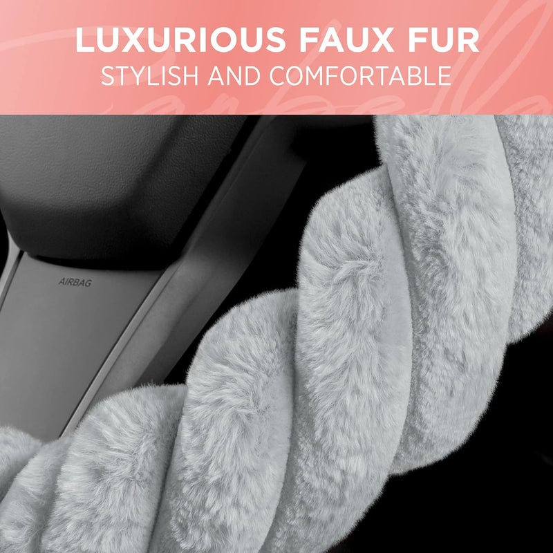 Carbella Twisted Fur Gray Steering Wheel Cover - Image 5