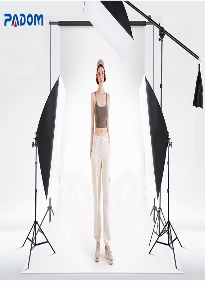 PADOM مجموعة إضاءة التصوير الفوتوغرافي Padom Softbox معدات الاستوديو، 2800-5700K 150W لمبة درجة حرارة ثنائية اللون مع جهاز تحكم عن بعد، حامل إضاءة، صندوق ناعم بذراع ذراع لتصوير المنتجات الشخصية  - Image 5