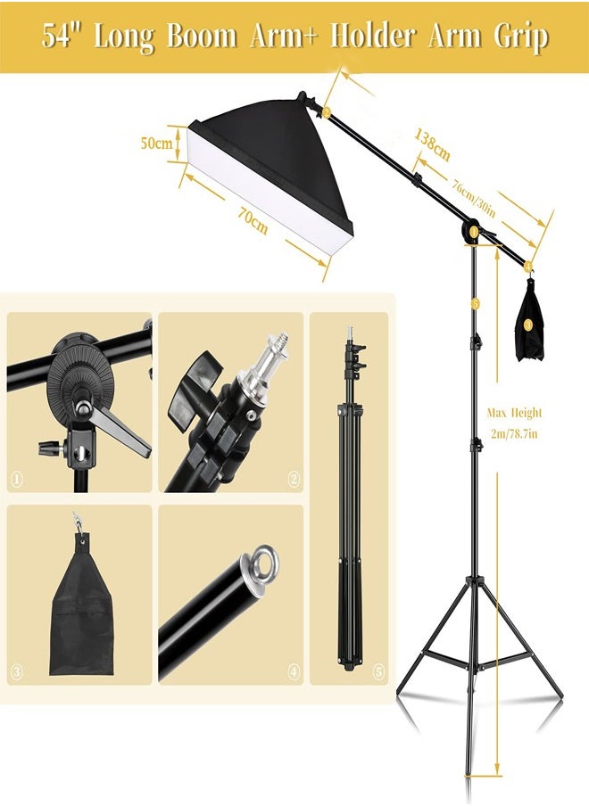 PADOM مجموعة إضاءة التصوير الفوتوغرافي Padom Softbox معدات الاستوديو، 2800-5700K 150W لمبة درجة حرارة ثنائية اللون مع جهاز تحكم عن بعد، حامل إضاءة، صندوق ناعم بذراع ذراع لتصوير المنتجات الشخصية  - Image 4